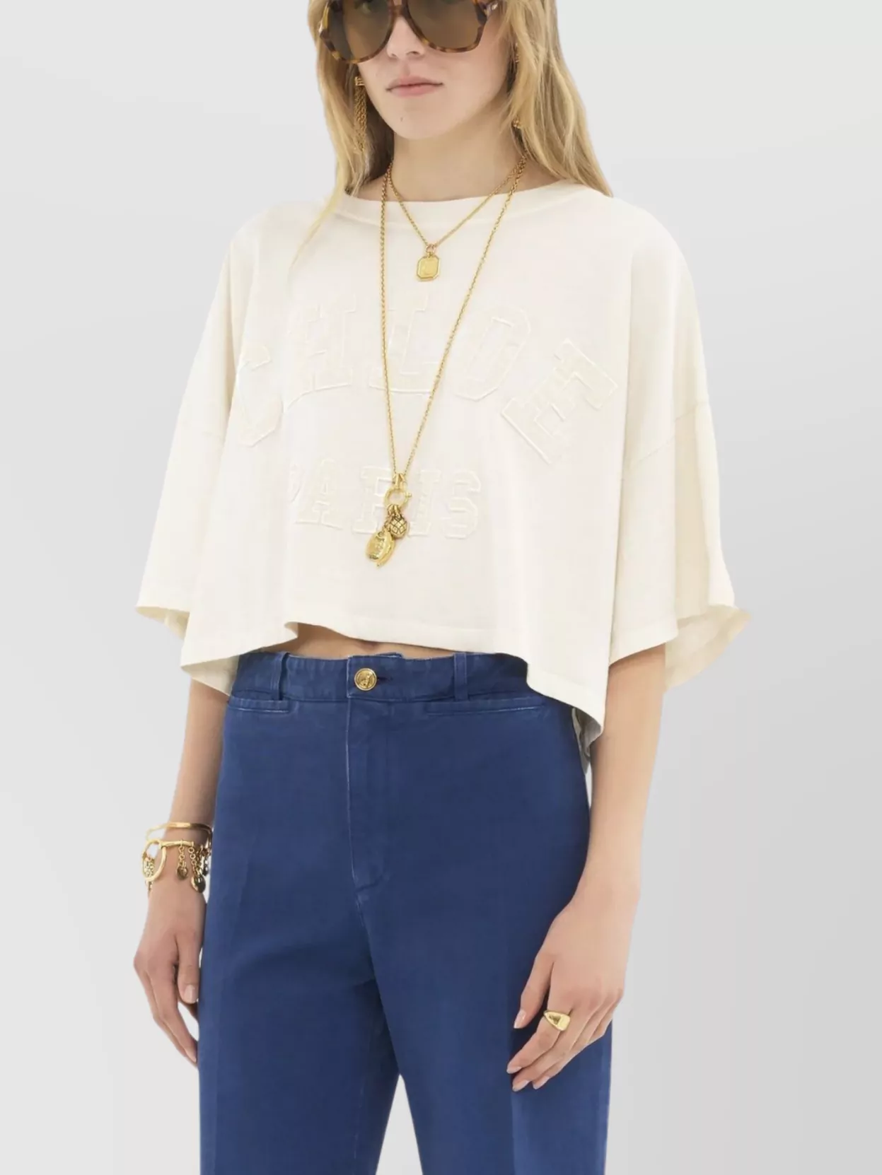 Chloé Cropped Logo T-Shirt With Wide Sleeves