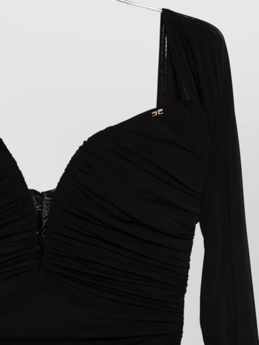 Elisabetta Franchi Bardot Neck Bodysuit Long Sleeves Ruching