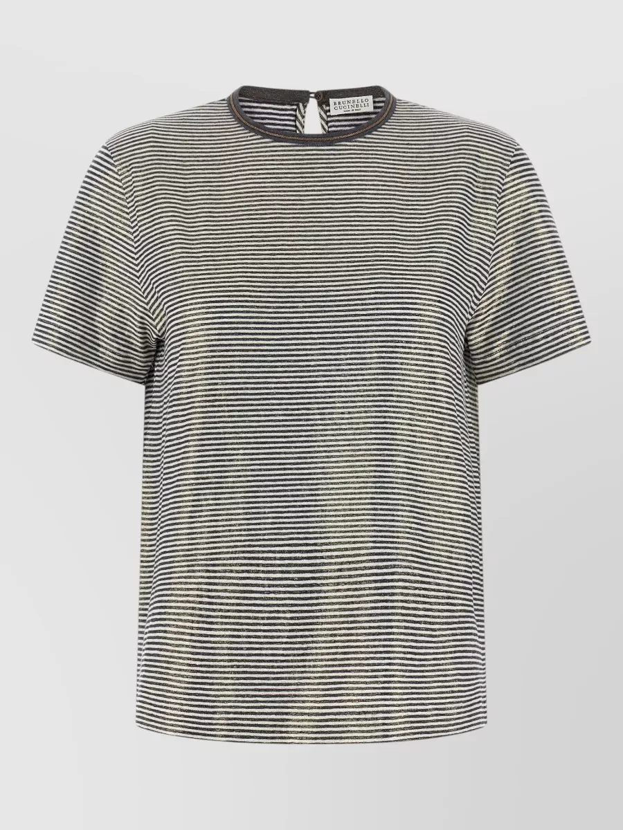 Brunello Cucinelli striped linen short-sleeve crewneck t-shirt