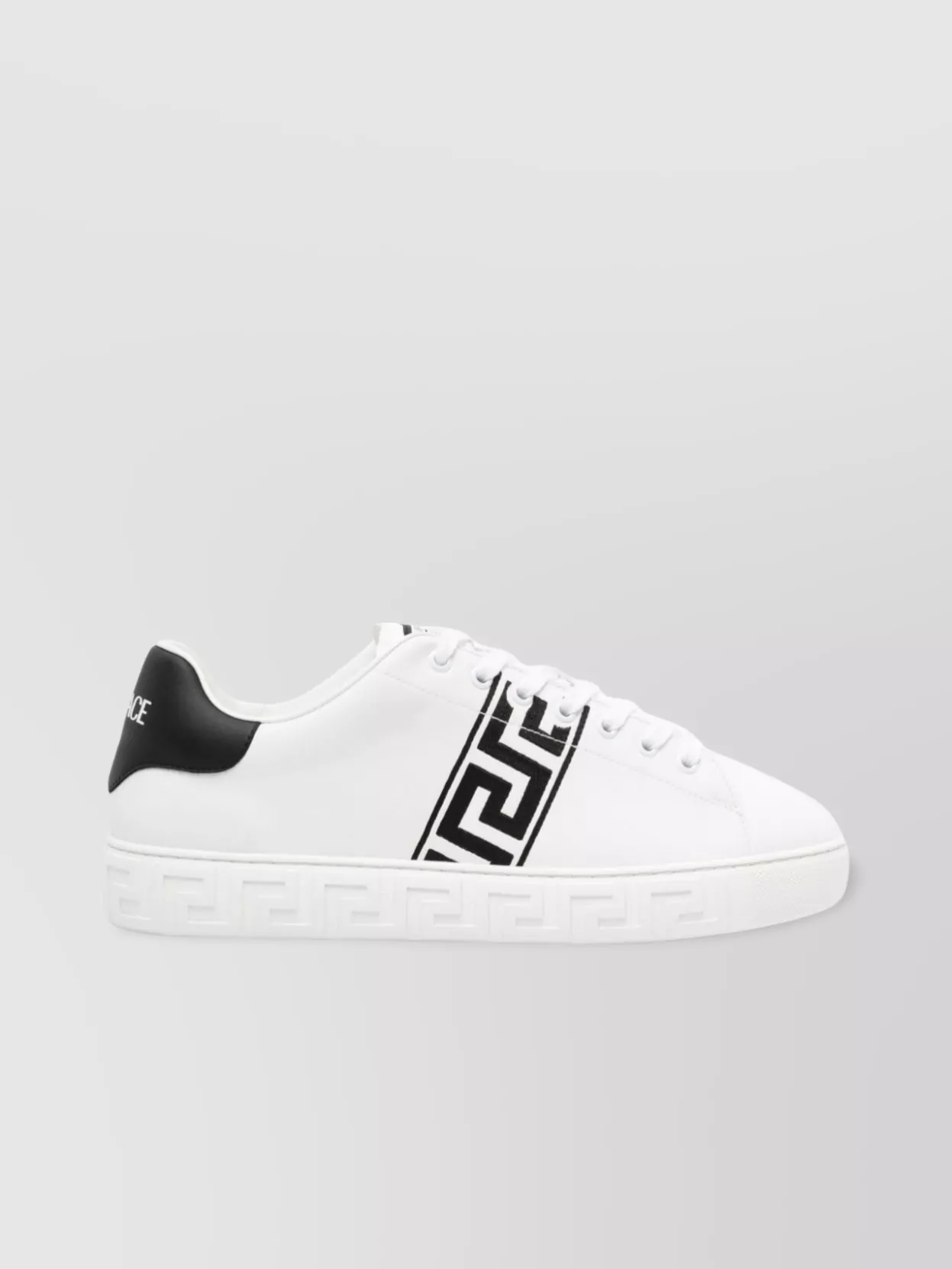 Shop Versace Leather Round Toe Low Top Sneakers
