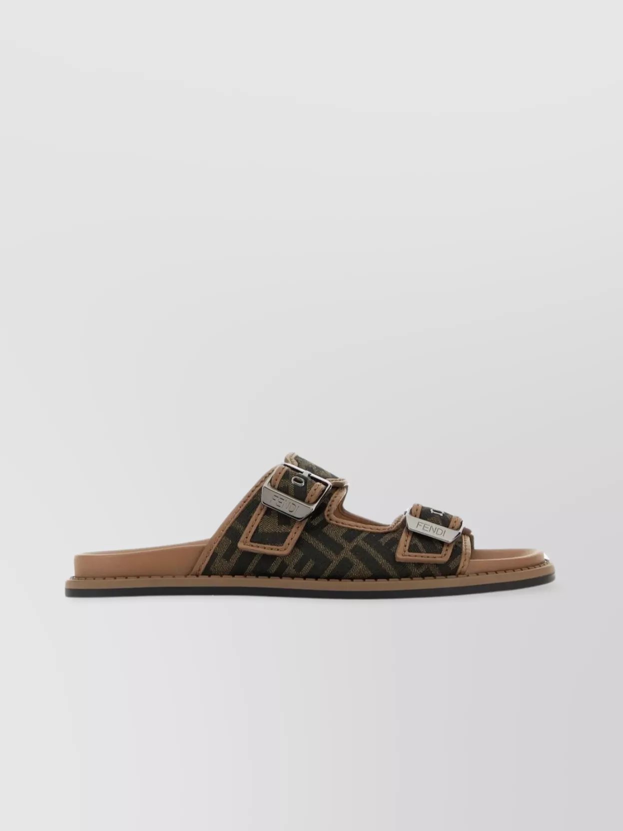Shop Fendi Canvas Feel Slippers With Adjustable Straps And Ff Motif Embroidery In Black