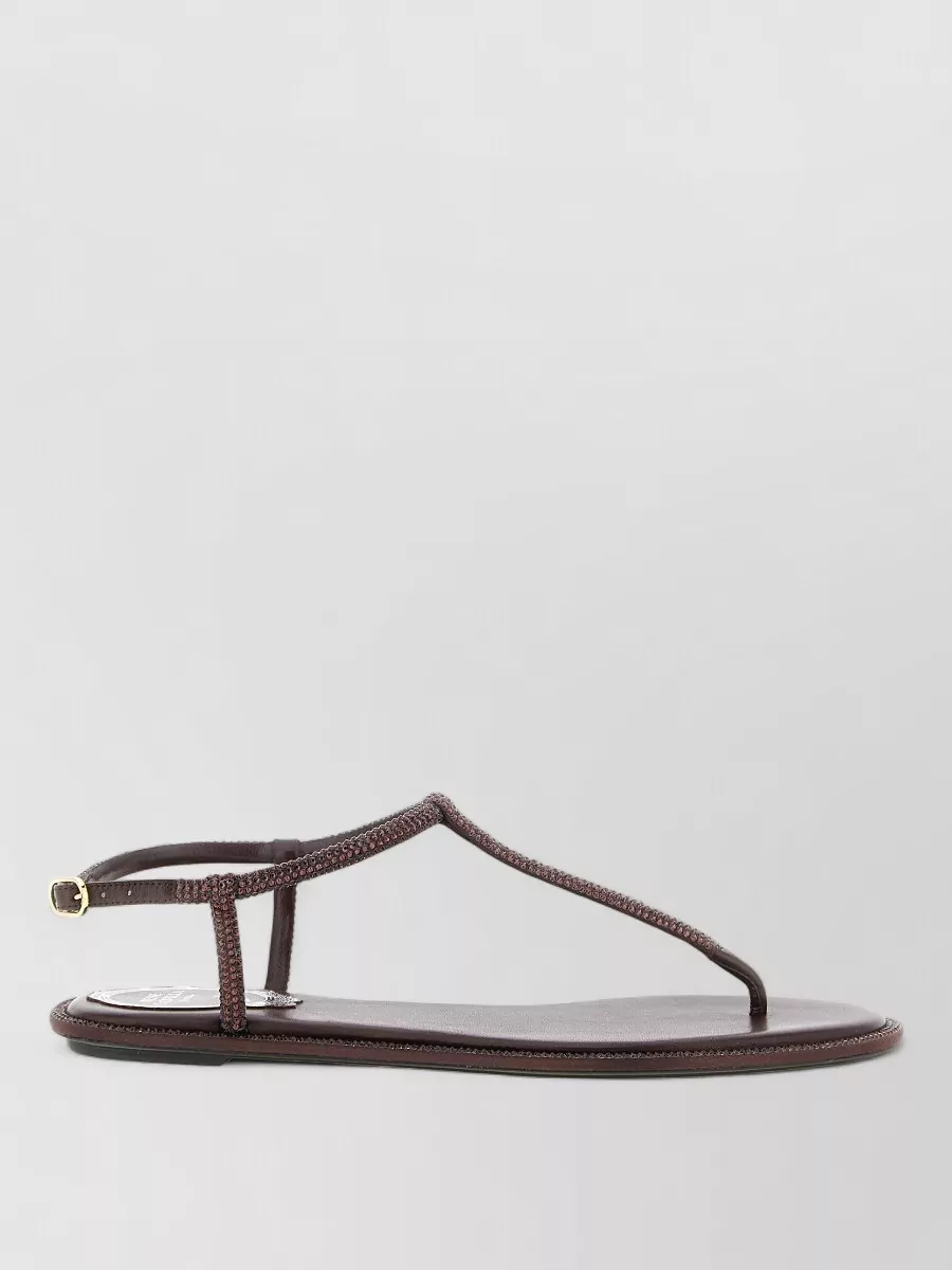 Rene Caovilla Rhinestone Embellished Leather Flip Flop Sandals