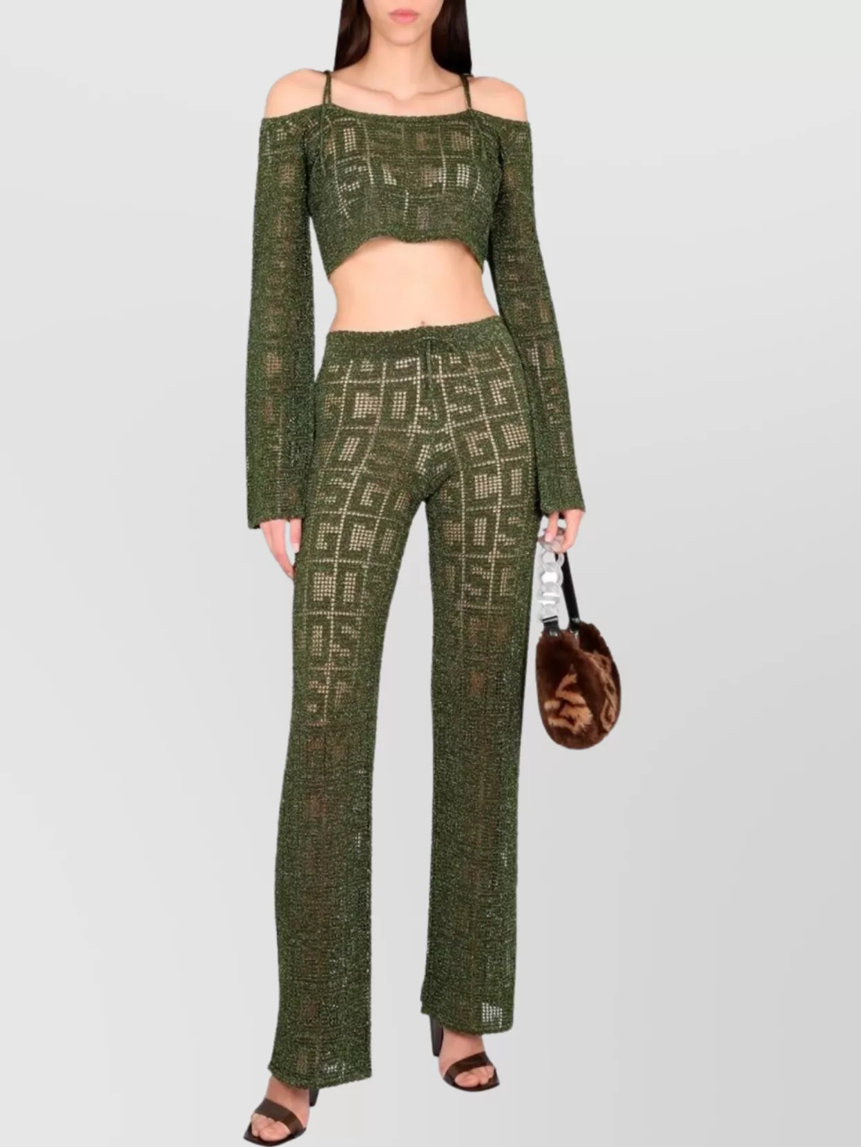 GCDS GEOMETRIC DRAWSTRING WAIST SHEER PANTS