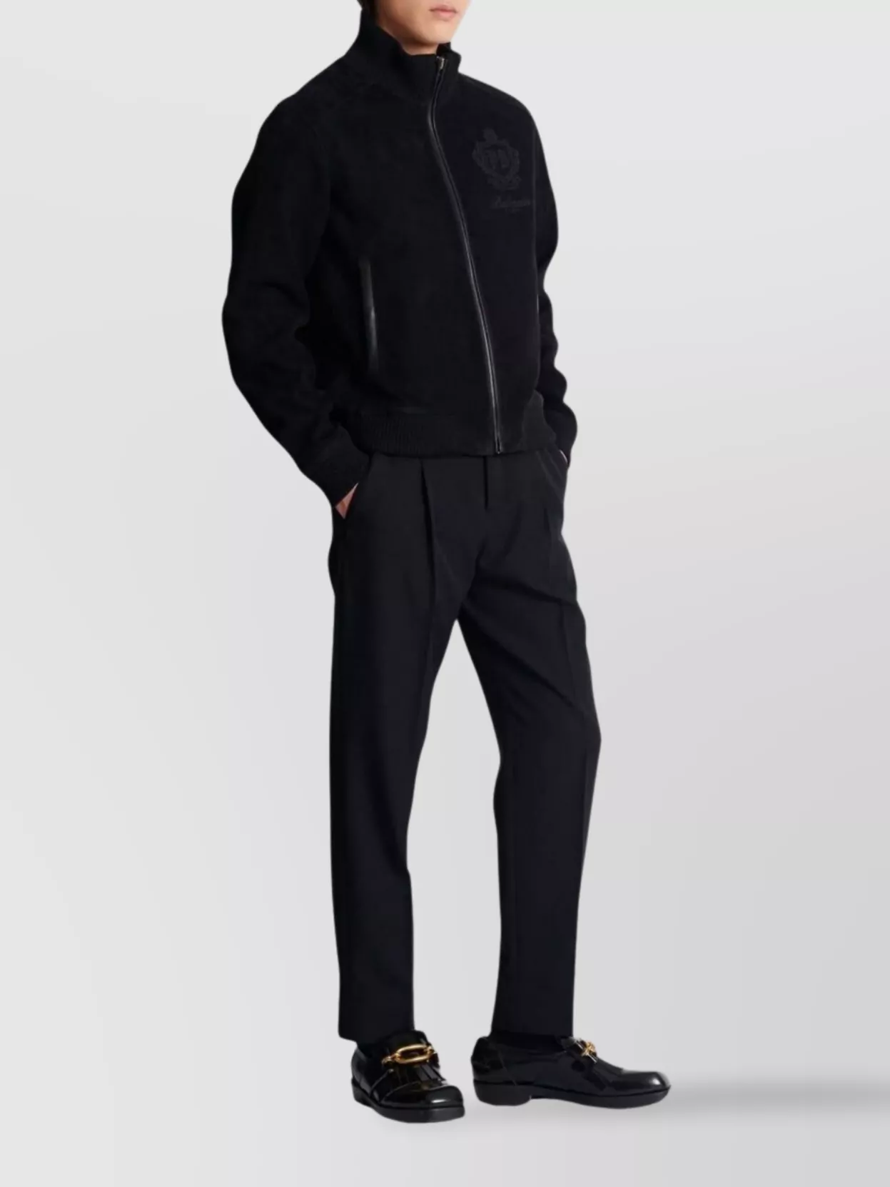 Balmain High Collar Blazer With Ribbed Cuffs And Hem