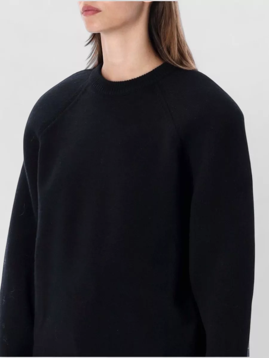 The Frankie Shop Wool Blend Relaxed Fit Ribbed Crew Neck Padded Shoulder Sweater