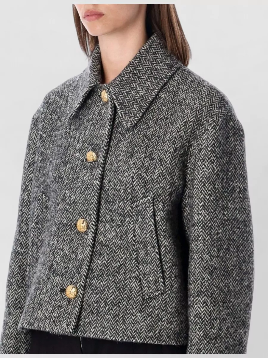 Valentino Garavani Herringbone Single Breasted Cropped Coat
