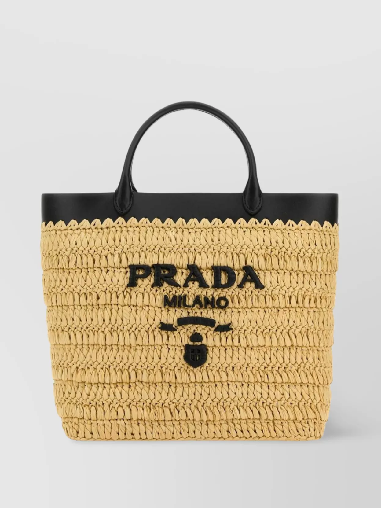 Shop Prada Raffia Handbag With Contrast Trim And Woven Design