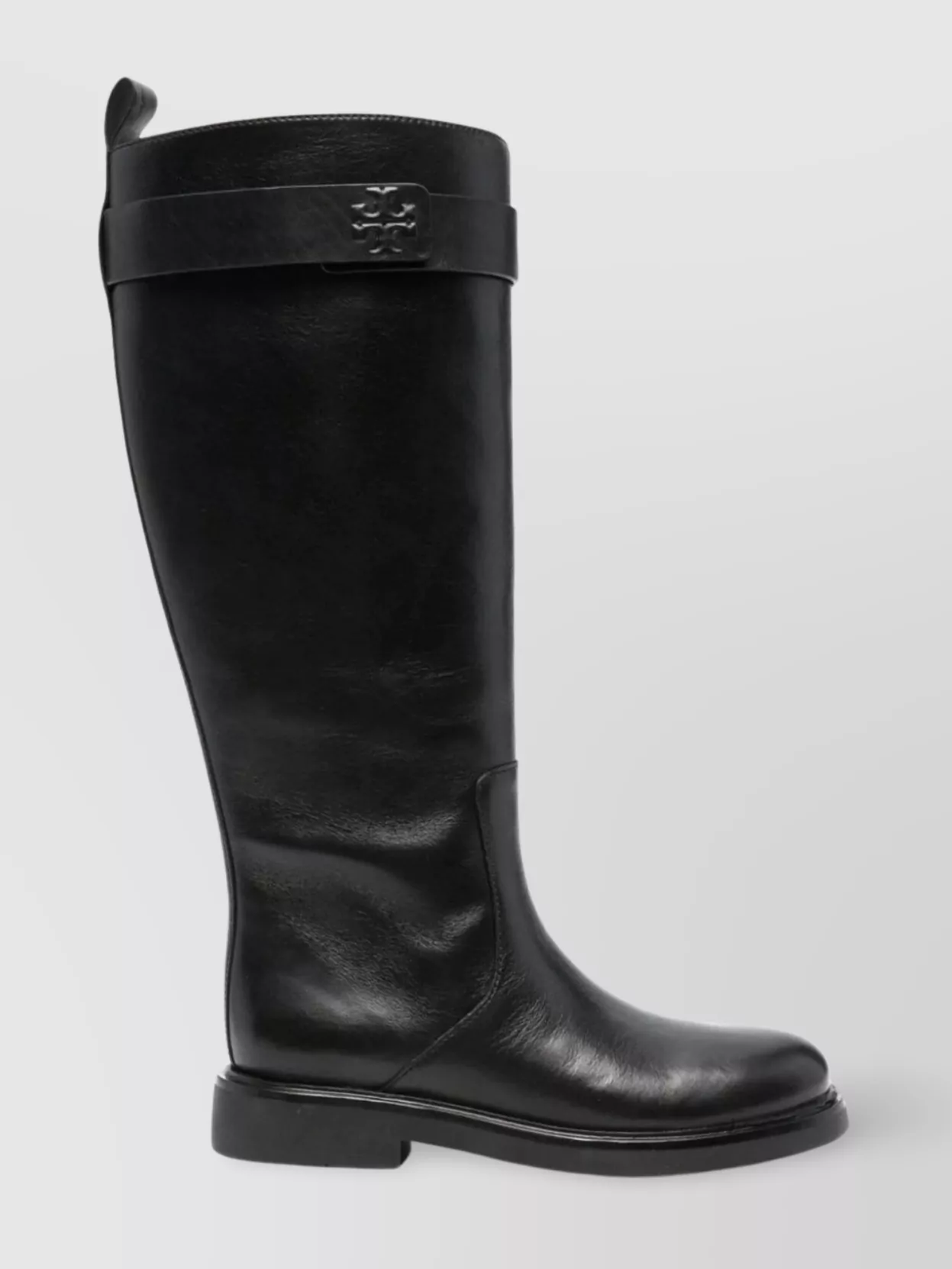Shop Tory Burch Double T Functional Leather Knee Boots In Black