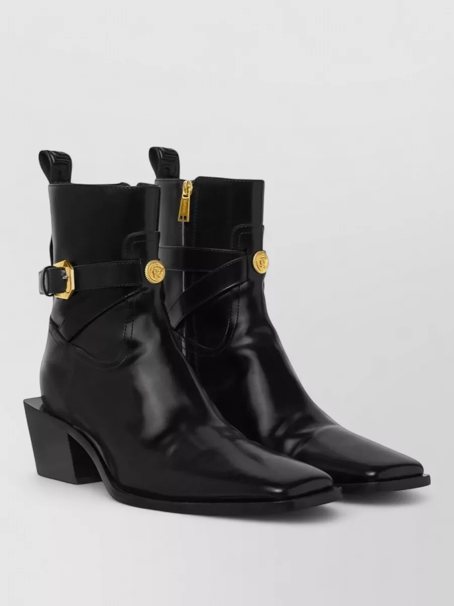 Versace Stylish Ankle Strap Block Heel Boots