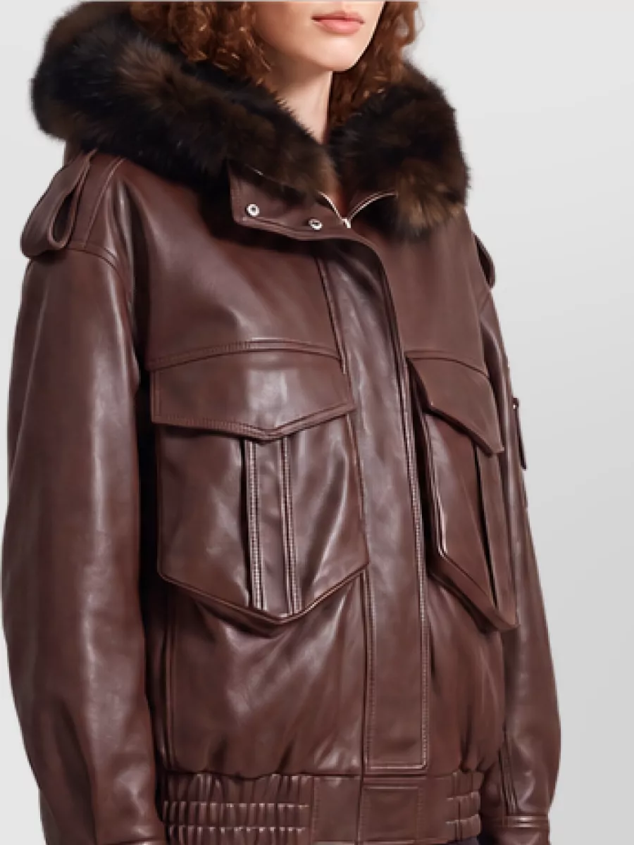 The Frankie Shop Lambskin Hooded Bomber Jacket