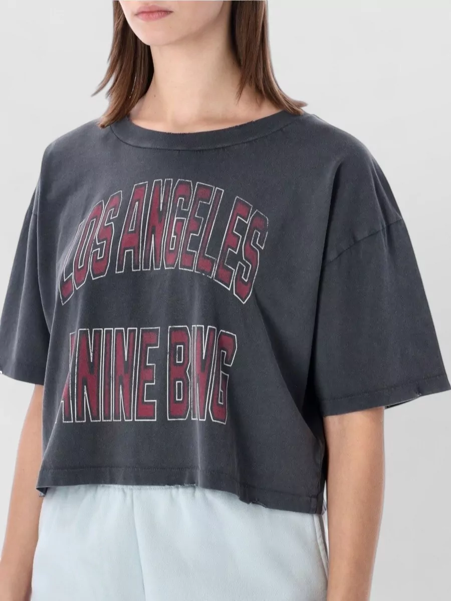 Anine Bing Logo La Cropped T-Shirt Crew Neck
