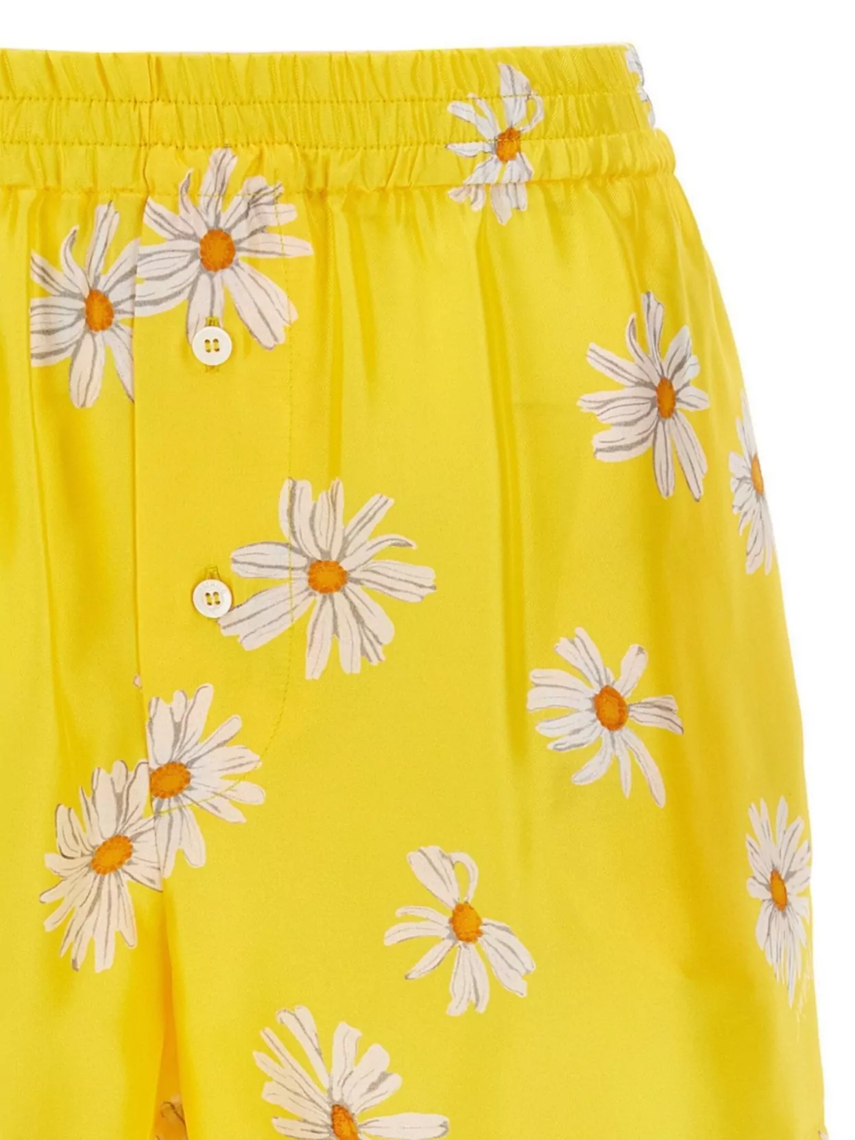 Moschino All-over Daisy Print Silk Twill Shorts In Yellow