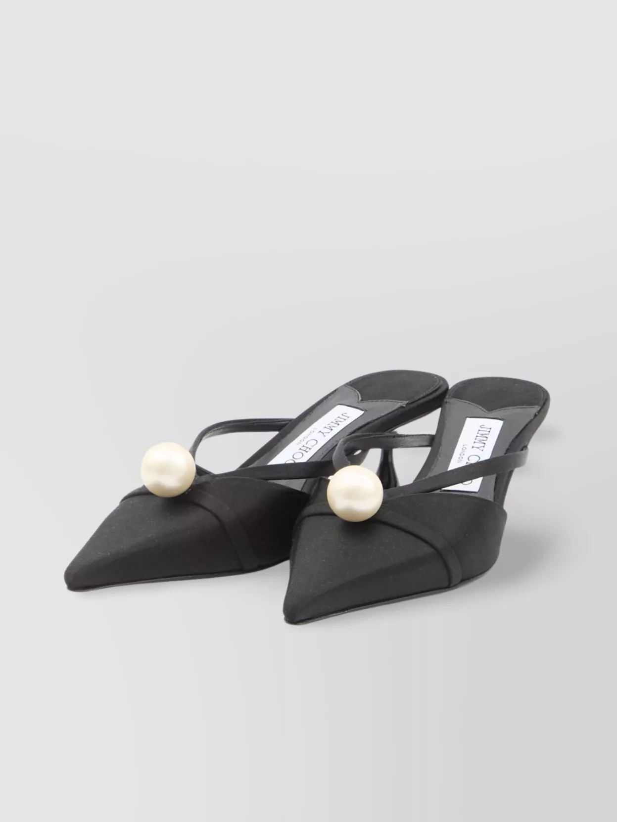 Jimmy Choo Pearl-Studded Satin Kitten Heel Mules