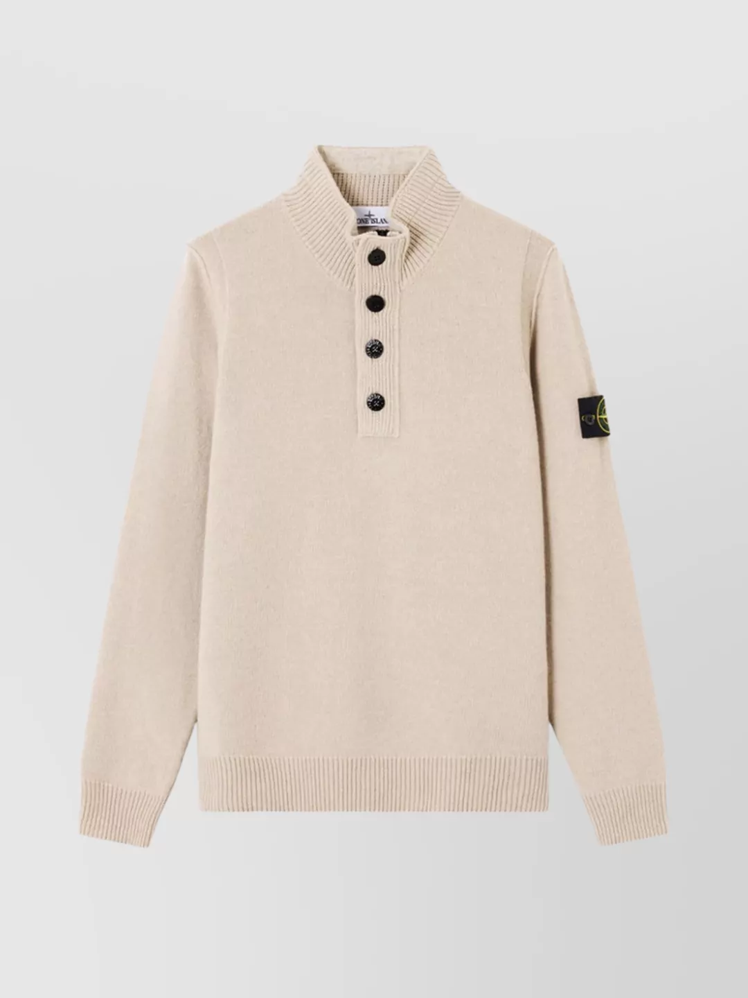 Stone Island Long Sleeve Knit Sweater With Removable Patch In Blue