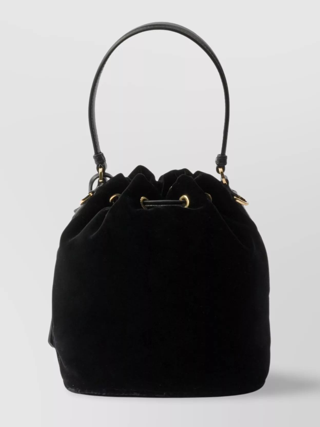 Prada Bucket Bag With Leather Handle And Metal Finishes In Black