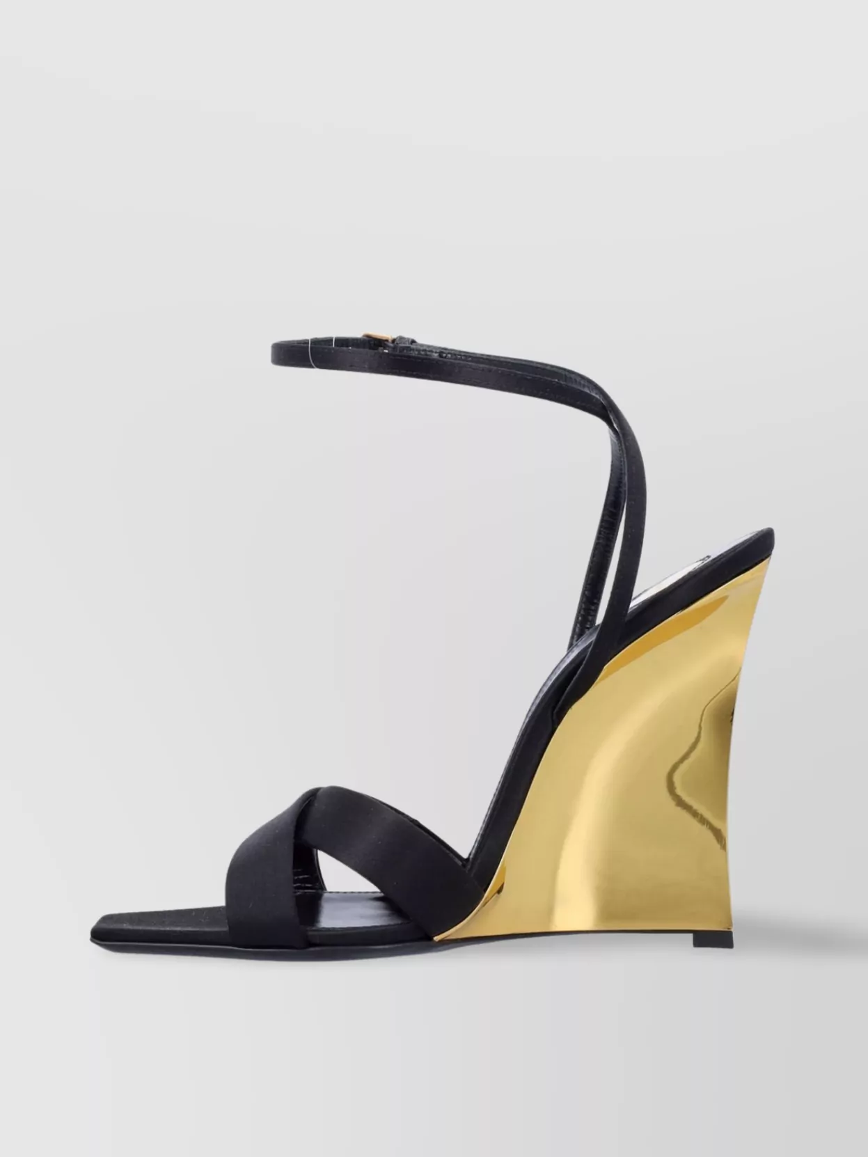 Saint Laurent Lucienne Open Toe Wedge Sandal With Gold Heel