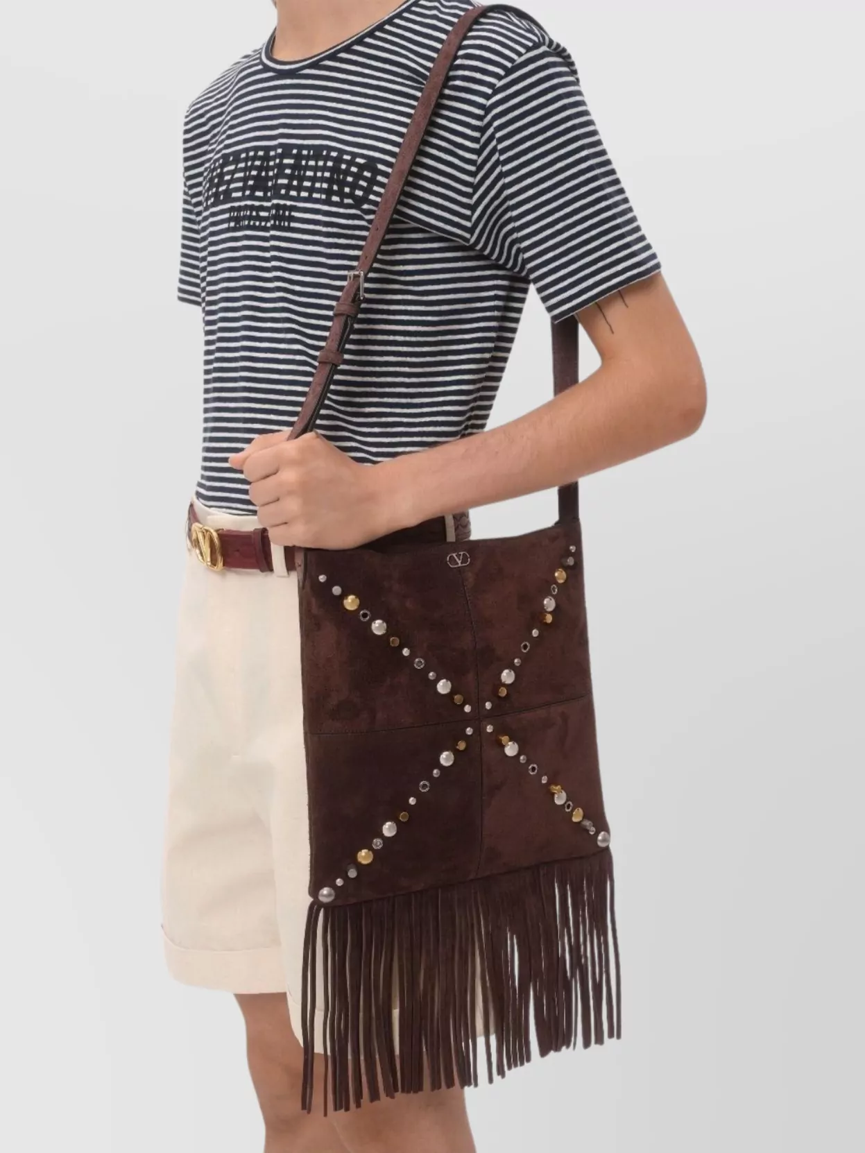 Valentino Cotton And Linen Striped T-Shirt