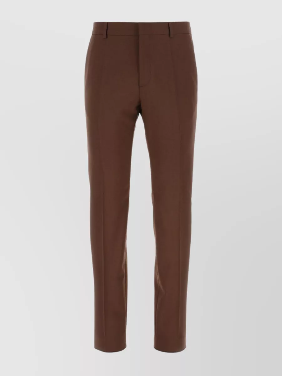 Shop Valentino Satin Banded Wool Trousers In Brown