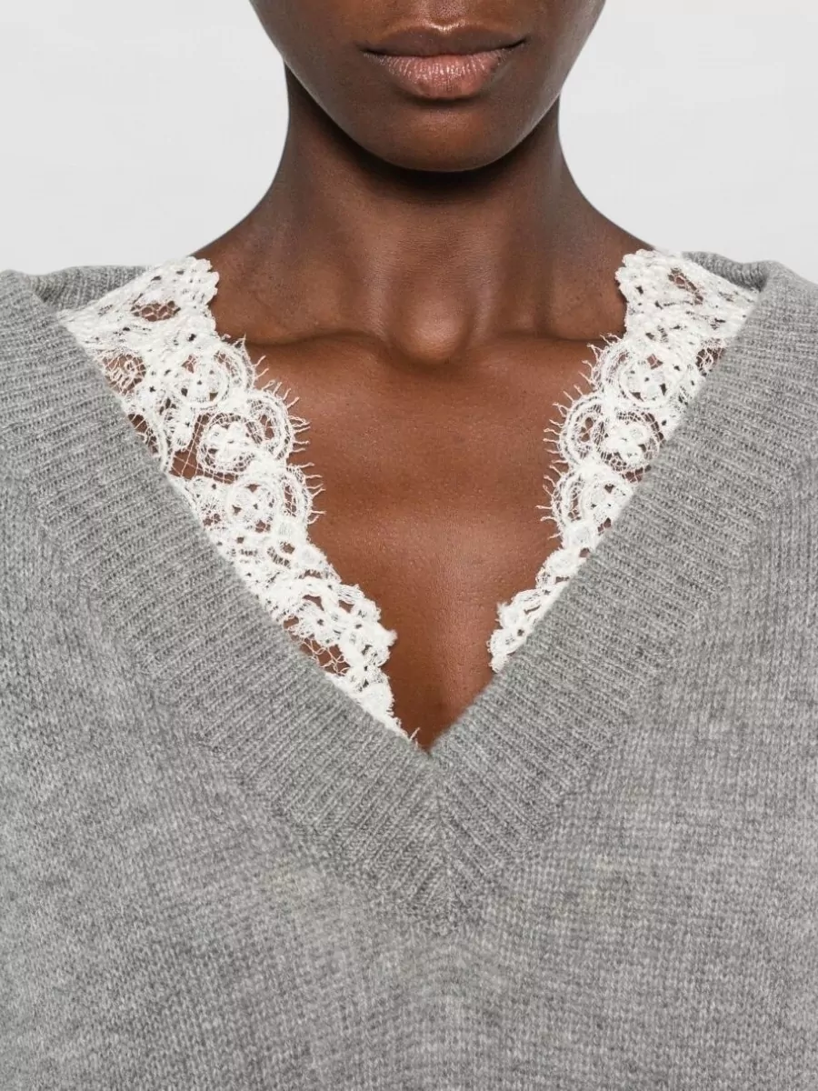 Ermanno Scervino Cashmere V-Neck Long-Sleeve Ribbed-Knit Mini Dress