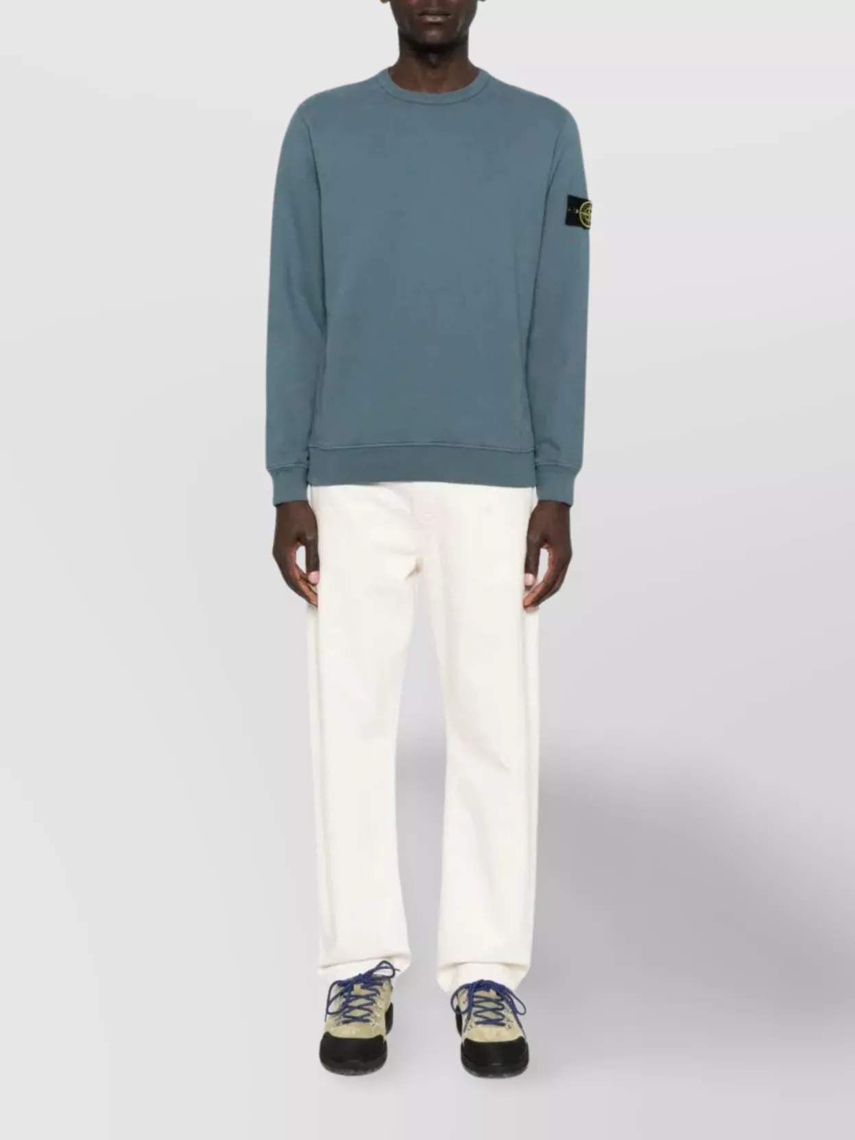 Stone Island Crew Neck Sweatshirt With Ribbed Cuffs And Inserts In Blue
