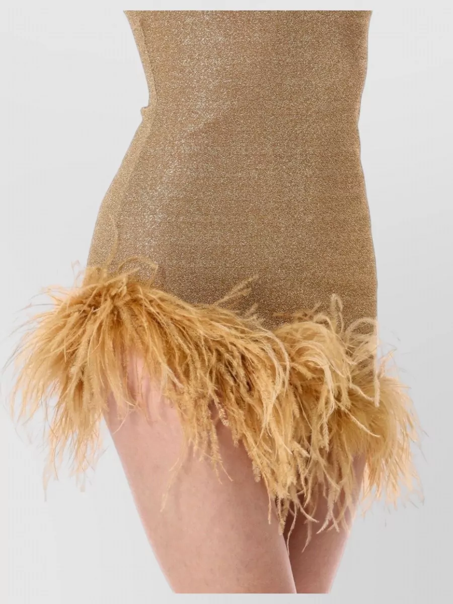 Oséree Metallic Feather-Trim Mini Dress