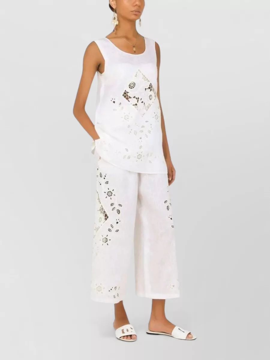 Dolce&Gabbana Embroidered Cutout Linen Wide Leg Shorts