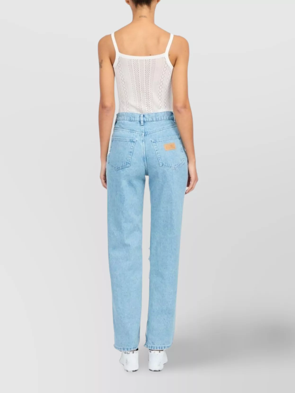 Mm6 Maison Margiela Mm6 By Maison Margiela Distressed Straight Leg Denim Jeans With White Stitching