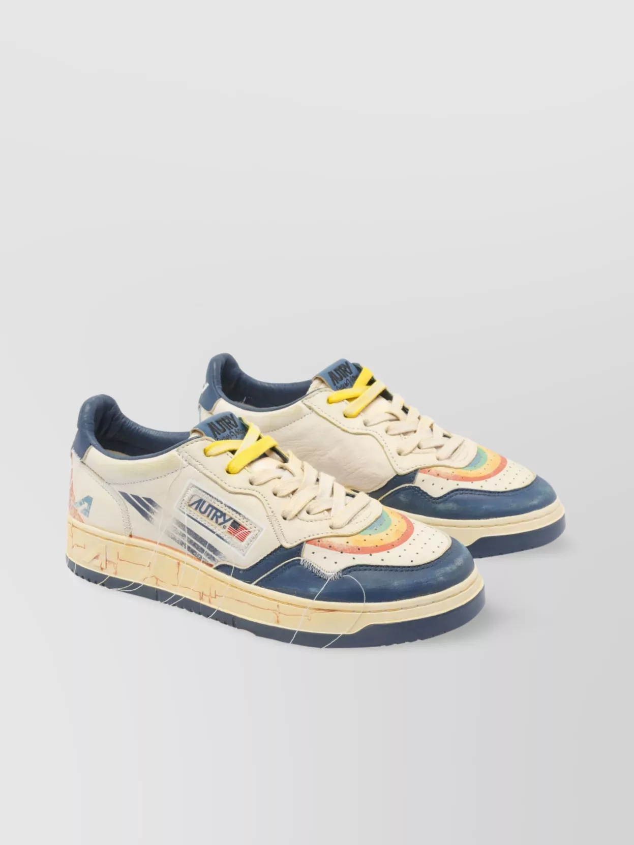 Autry Leather Sneakers With Perforated Round Toe In Neutral