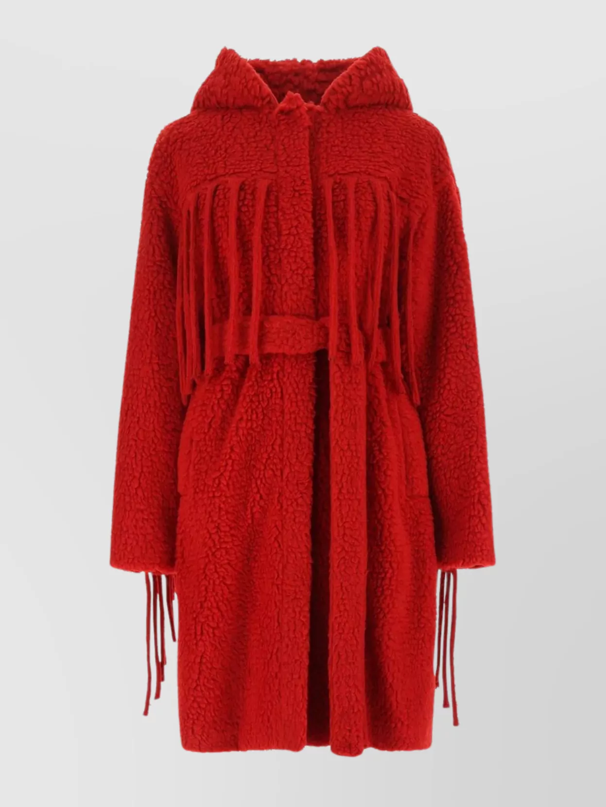 Shop Stella Mccartney Hooded Belted Teddy Coat In Red