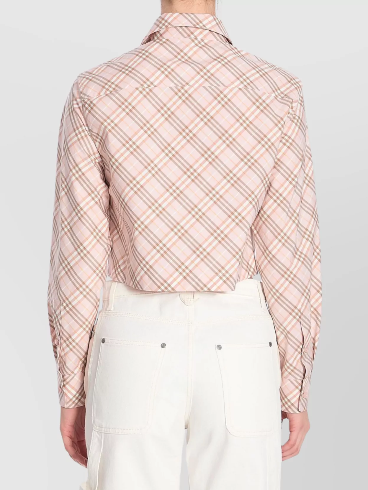 Burberry Cropped Check Long-sleeved Point Collar In Neutral