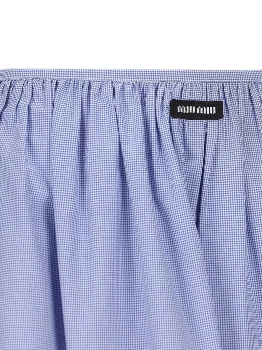 Miu Miu Cotton Checked Pleated Midi Skirt