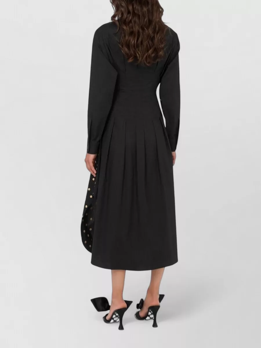 Moschino Cotton Polka-Dot Pleated Shirt Midi Dress
