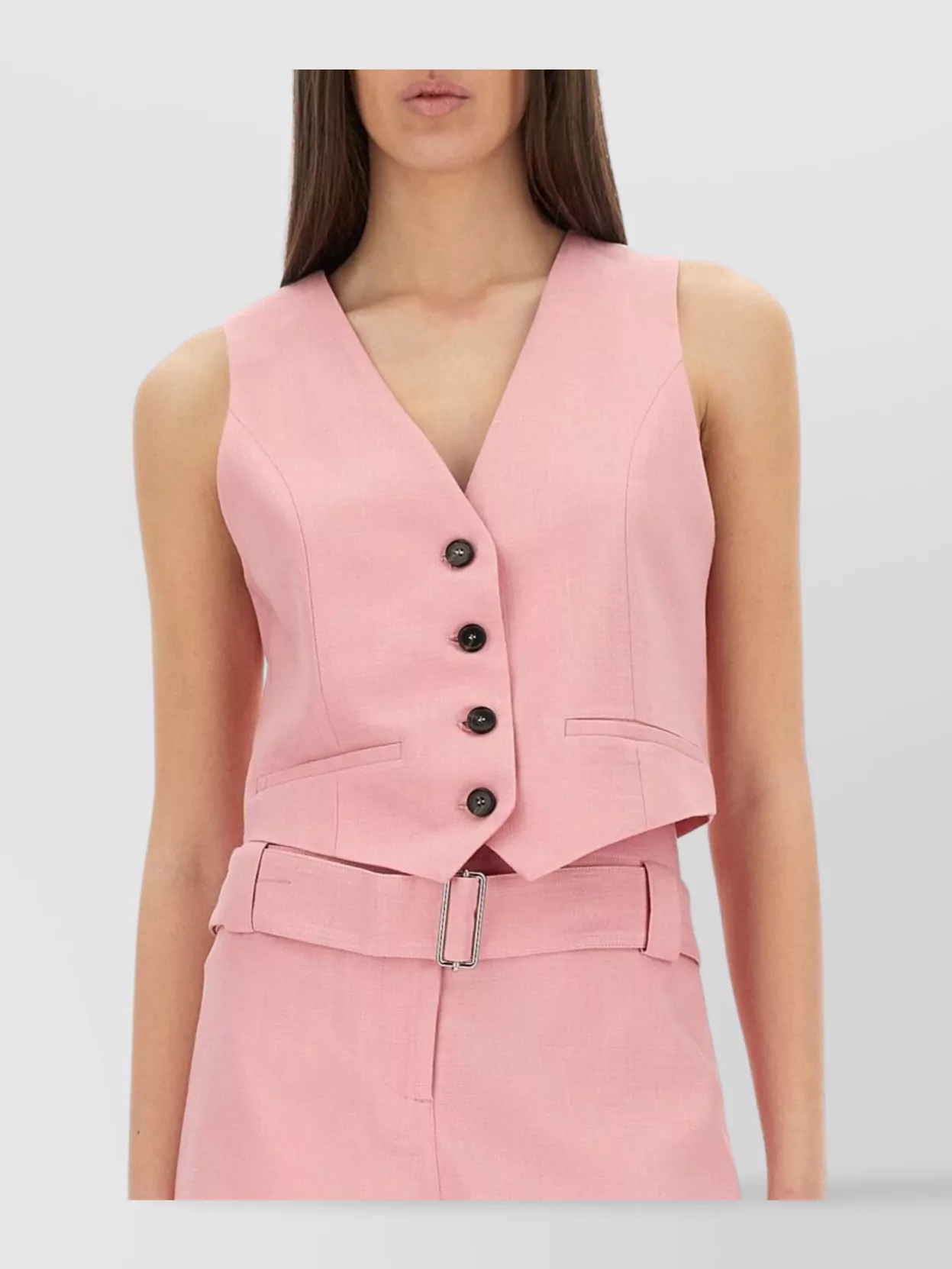 Msgm Waist Belted Cropped Vest V-neckline