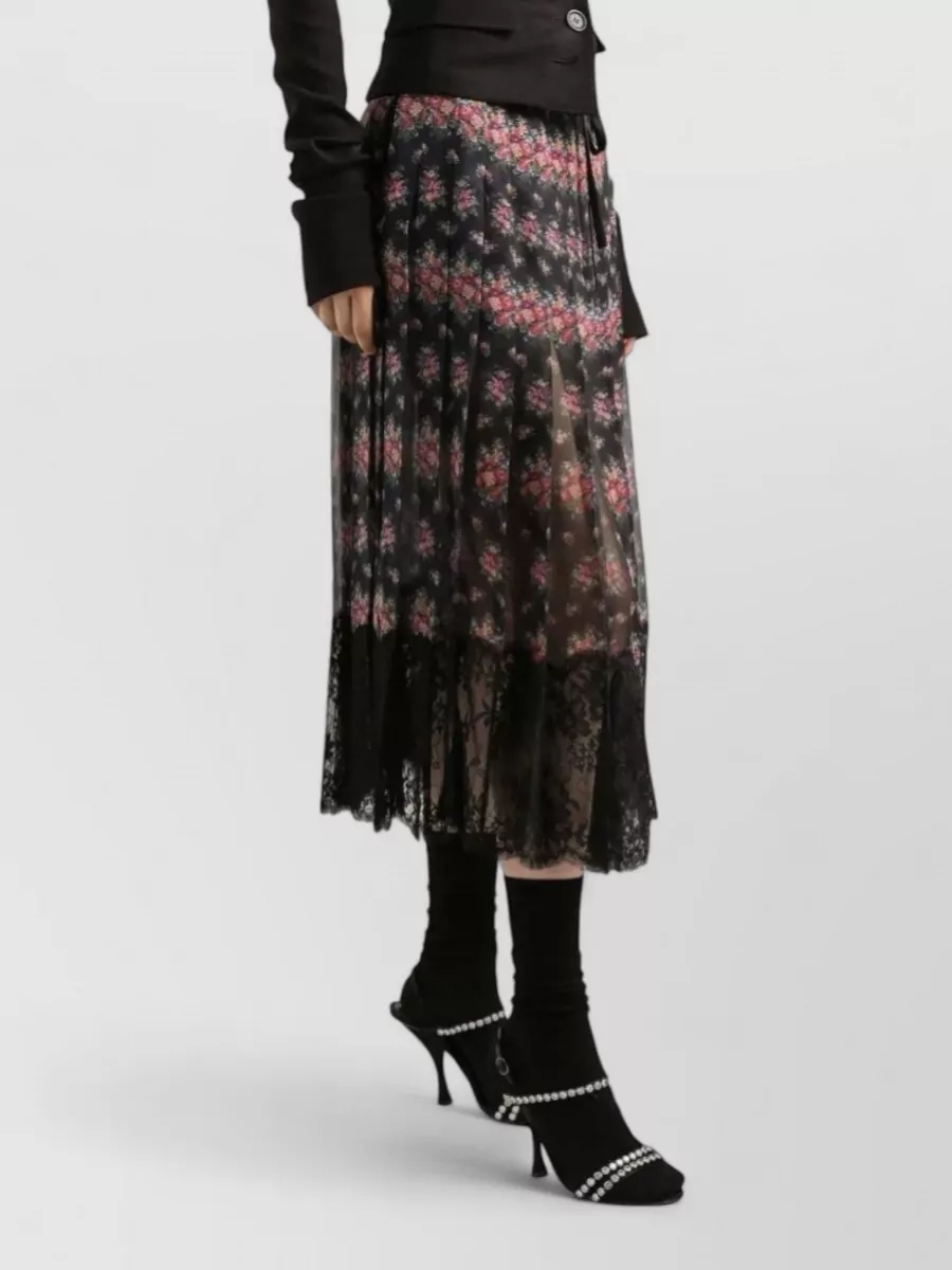Dolce&Gabbana Lace Midi Skirt Pleated Floral Design
