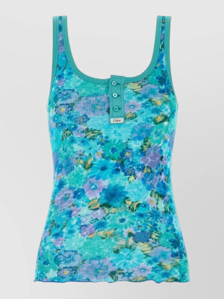 Chloé Ribbed printed scoop-neck sleeveless top