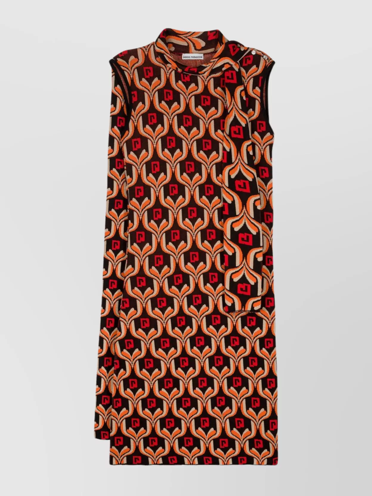 Shop Paco Rabanne Abstract Print Sleeveless Midi Dress In Brown