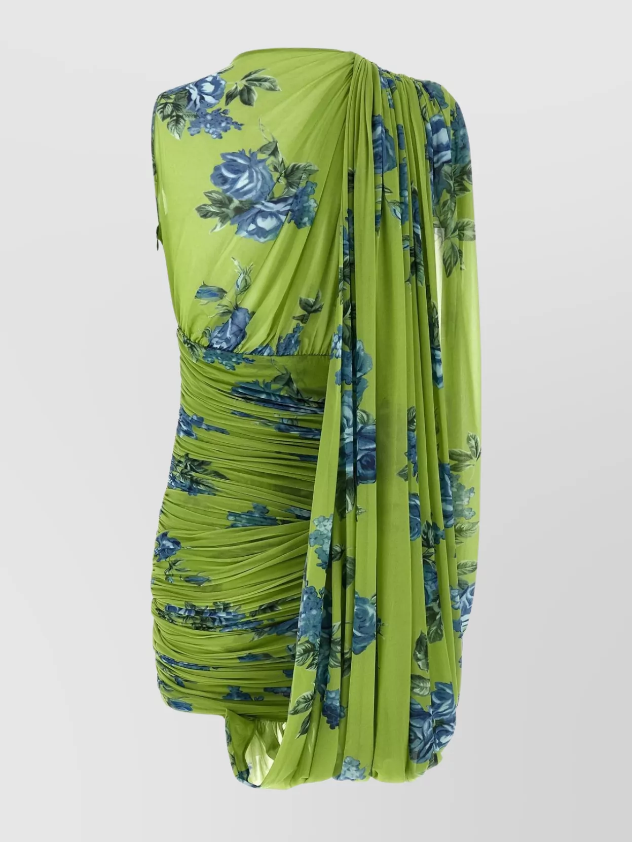 Magda Butrym Draped Floral One Shoulder Ruched Dress In Green