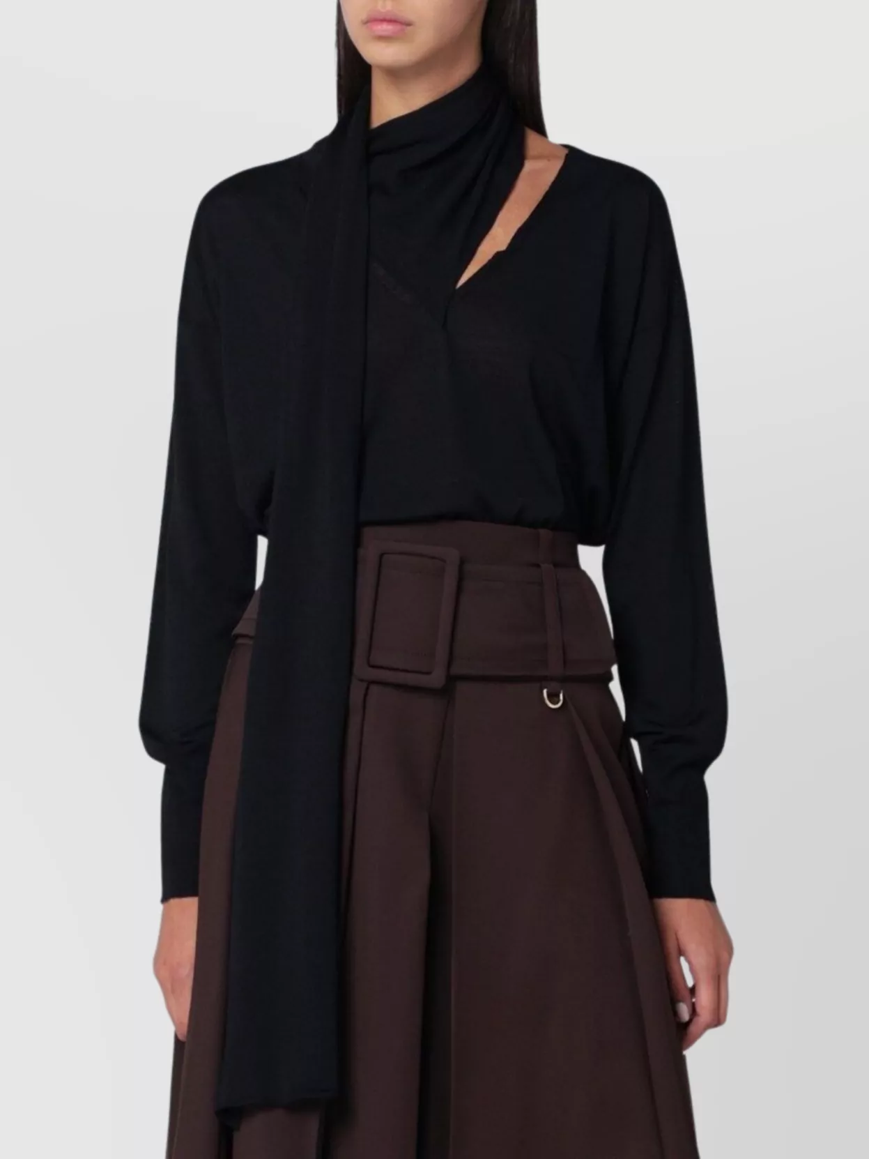 Roberto Collina Sweater Featuring Long Scarf Detail And V-neck In Black