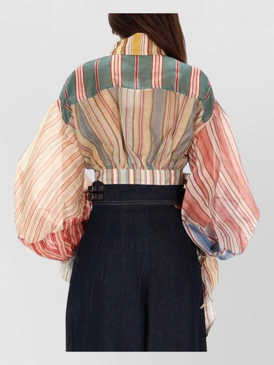 Zimmermann Striped Top With Balloon Sleeves And Tie Waist