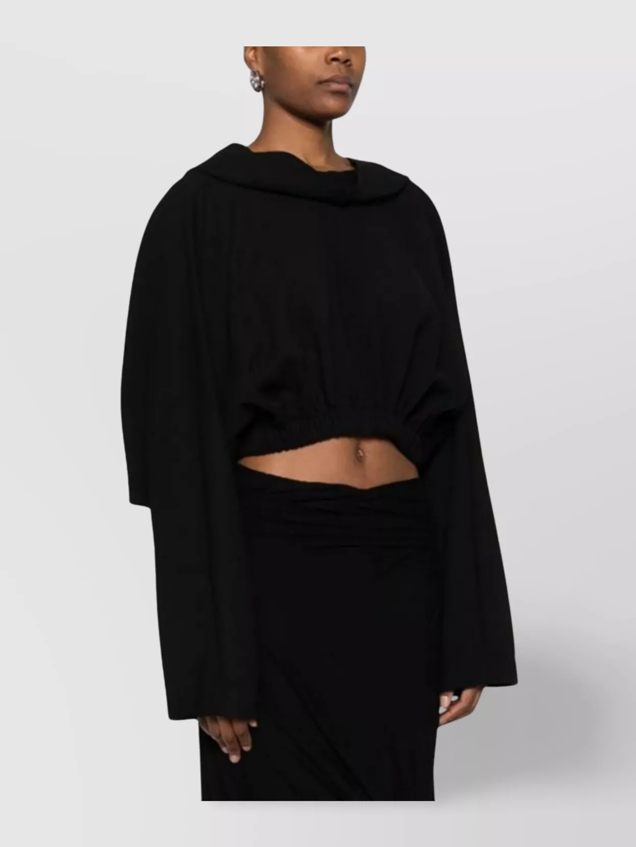 Rick Owens Hooded Cropped Long Sleeve T-shirt In Black
