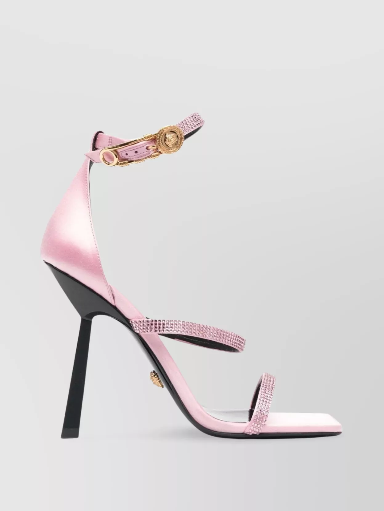 Shop Versace Embellished Heeled Sandals With Square Toe In Black