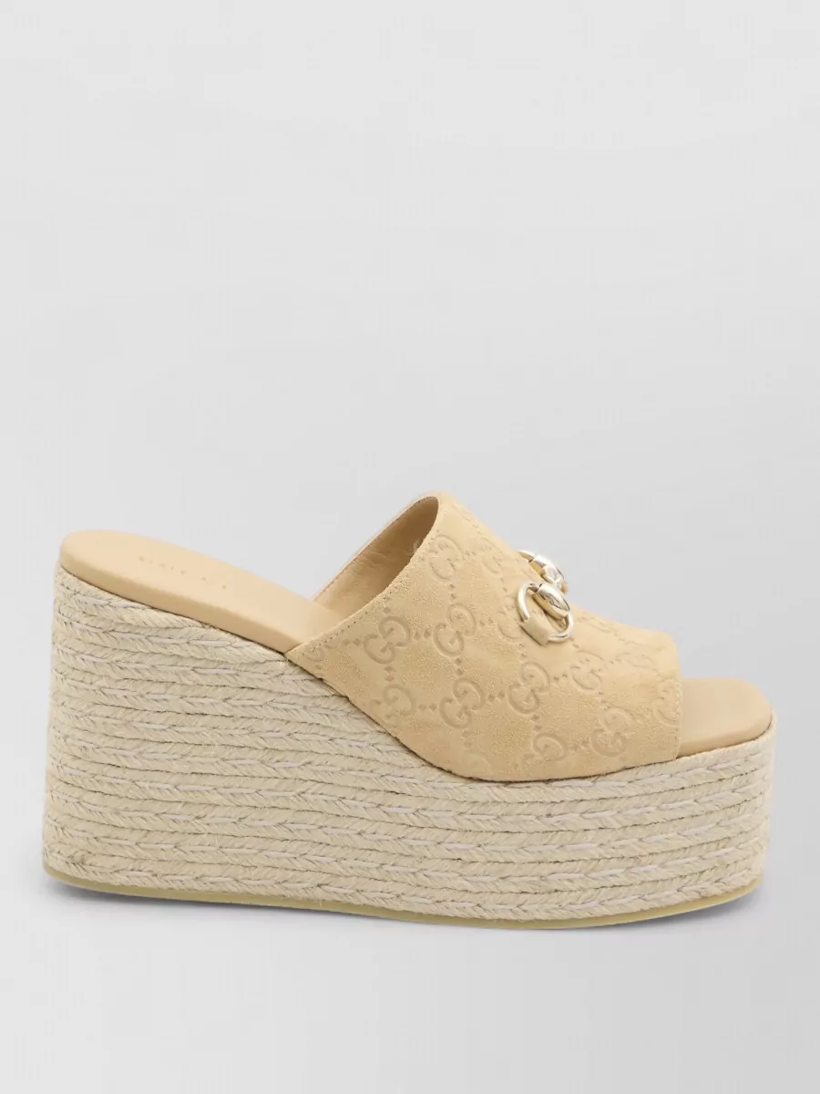 Gucci Gg Monogram Suede Wedge Sandals Morsetto
