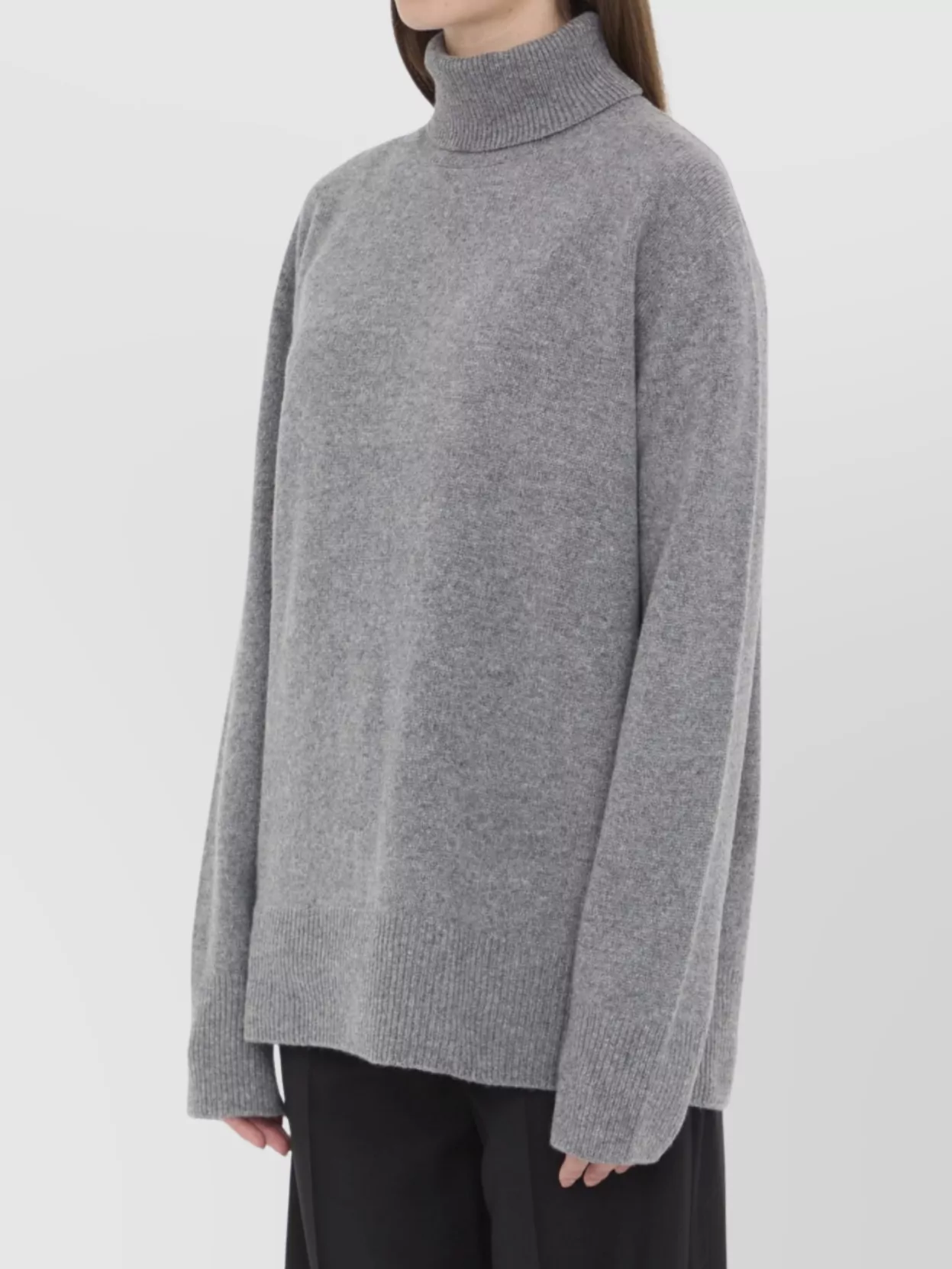 The Row Cashmere And Wool Turtleneck Long Sleeve Top In Gray