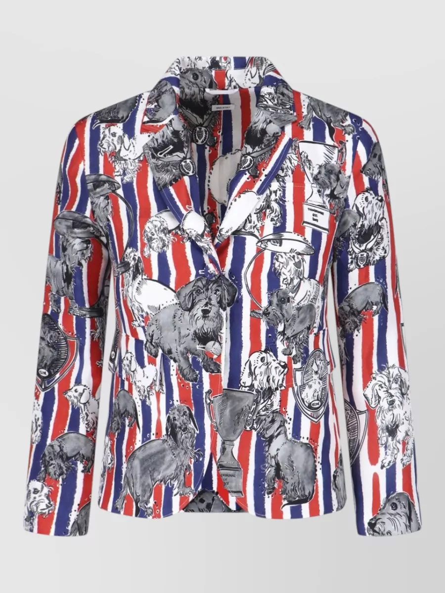 Thom Browne silk striped logo print single-breasted long-sleeve blazer