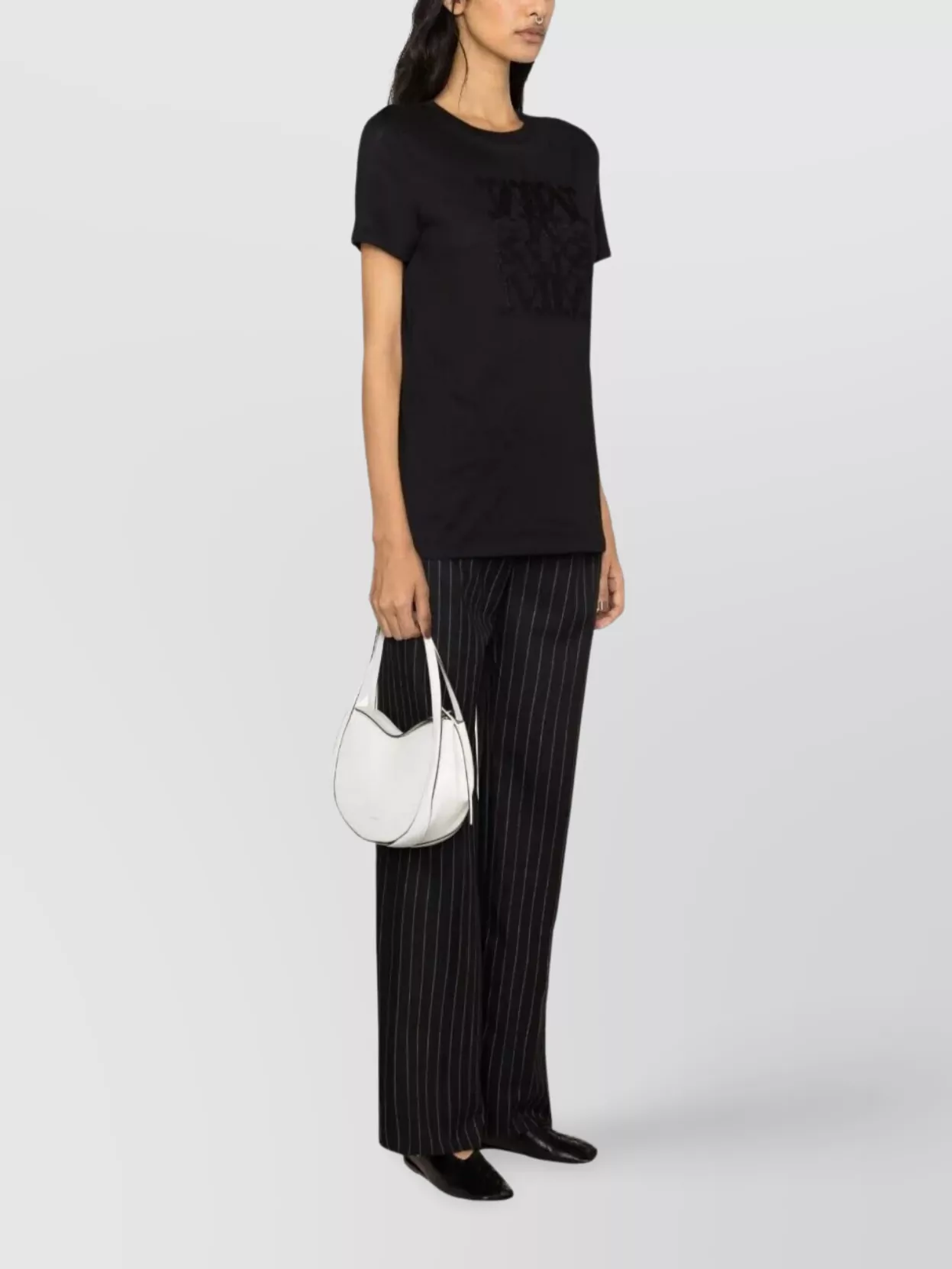 Max Mara Graphic Print Short Sleeve Round Neck Top In Black