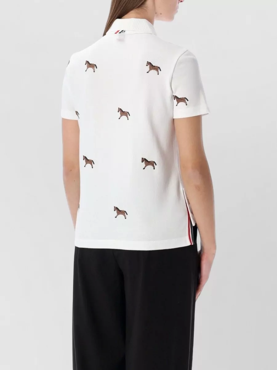 Thom Browne Polo Shirt Short Sleeves Horse Embroidery In White