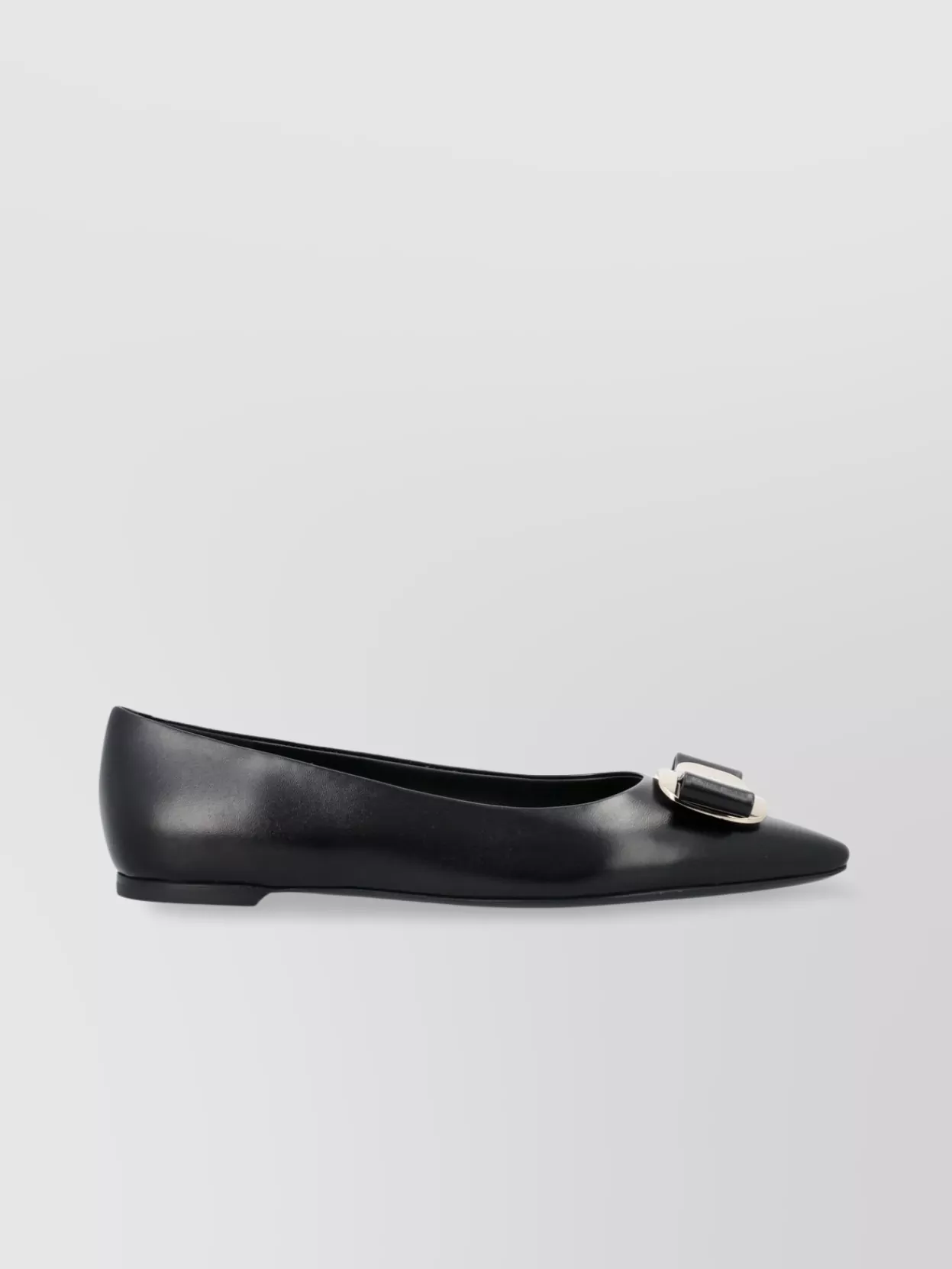 Ferragamo Pointed Toe Metallic Accent Bow Detail Ballerina Shoes
