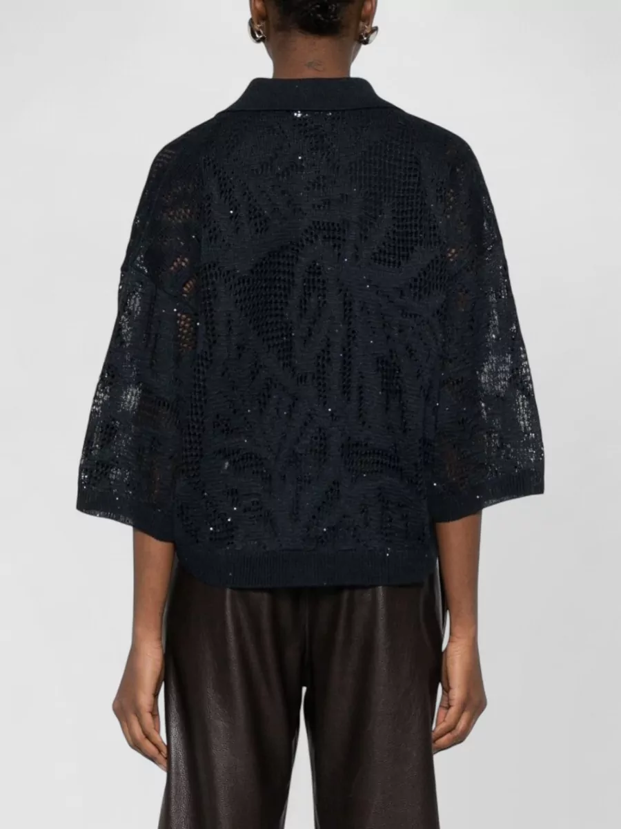 Brunello Cucinelli Linen Shirt Collared Knit Sheer 34 Sleeves