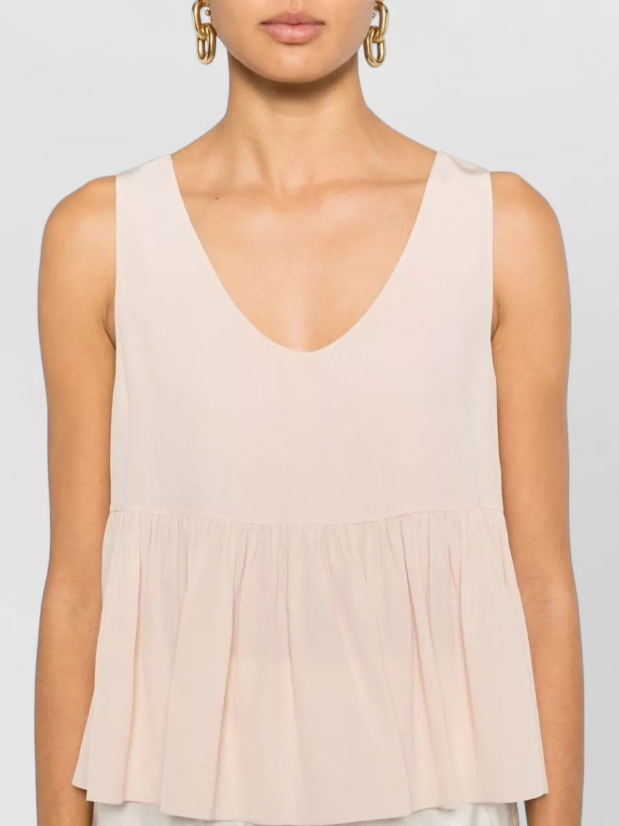 Chloé Silk Top Sleeveless V Neckline Pleated