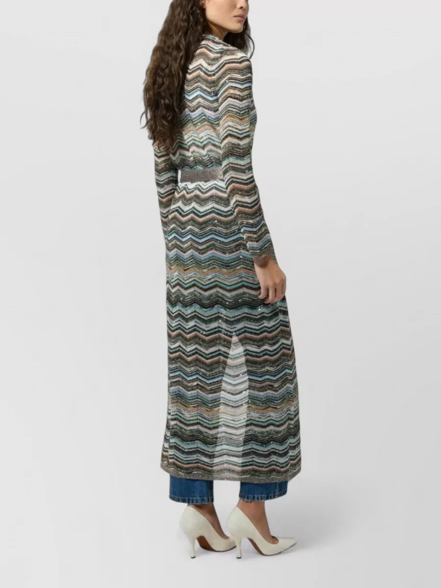 Missoni Metallic Chevron Knit Belted Longline Cardigan